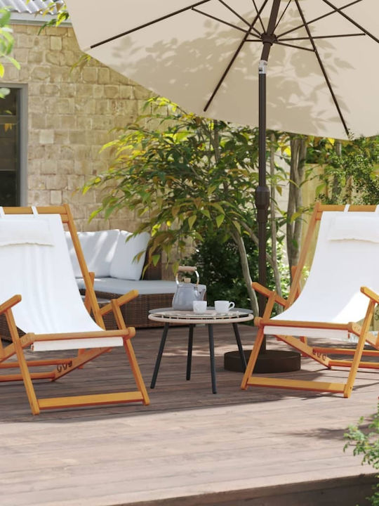 Deckchairs Wooden with Beige Fabric 2pcs 60x112x81cm