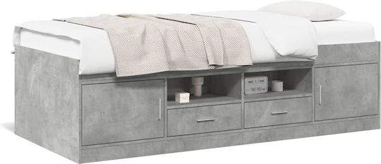 Pat pentru Copii Single cu Spațiu de Depozitare Gri pentru Saltea 100x200cm