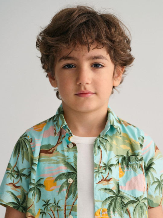 Kinder Hemd Kurzarm Grün Palm Print