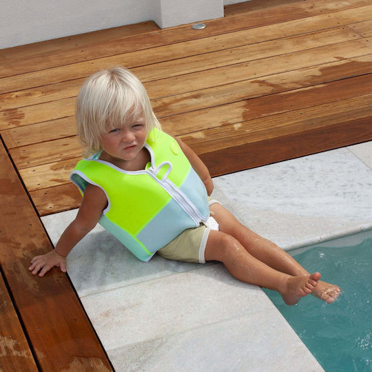 Sunnylife Kids' Life Jacket Neoprene Turquoise Salty the Shark Aqua Neon Yellow