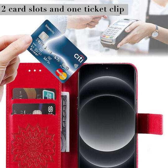Embossed Sunflower Wallet Red (Xiaomi 14 Ultra)
