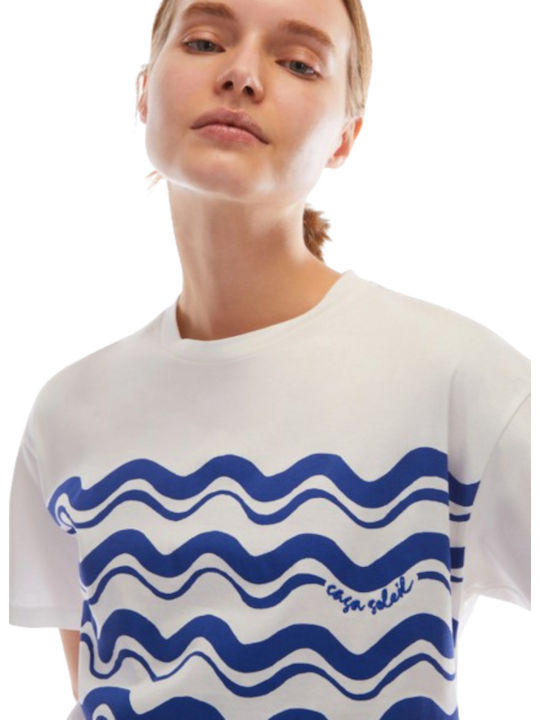 Γυναικείο T-shirt White/dark Blue