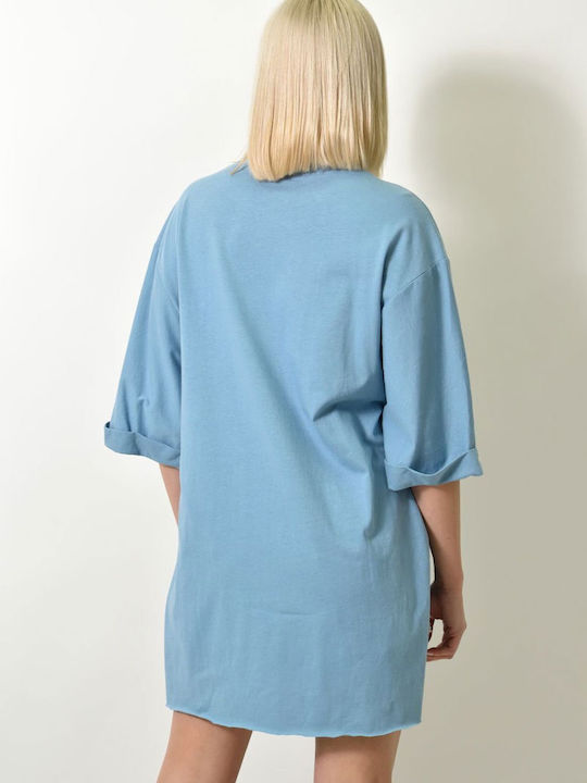 First Woman Women's Blouse Short Sleeve Blue