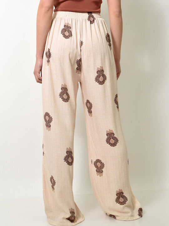 First Woman Damen Stoff Palazzo-Hose mit Gummizug coffee