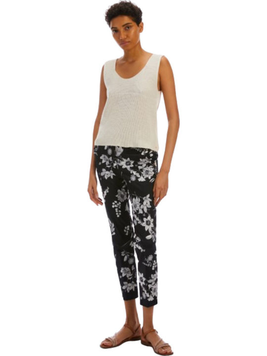 Women's Fabric Trousers Slim Fit Floral Black White