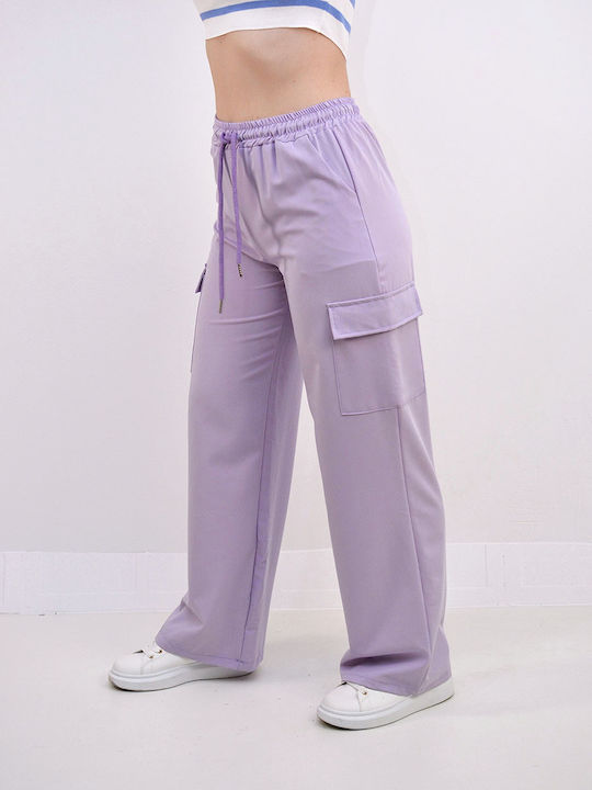 Beltipo Women's Fabric Cargo Trousers with Elastic Purple