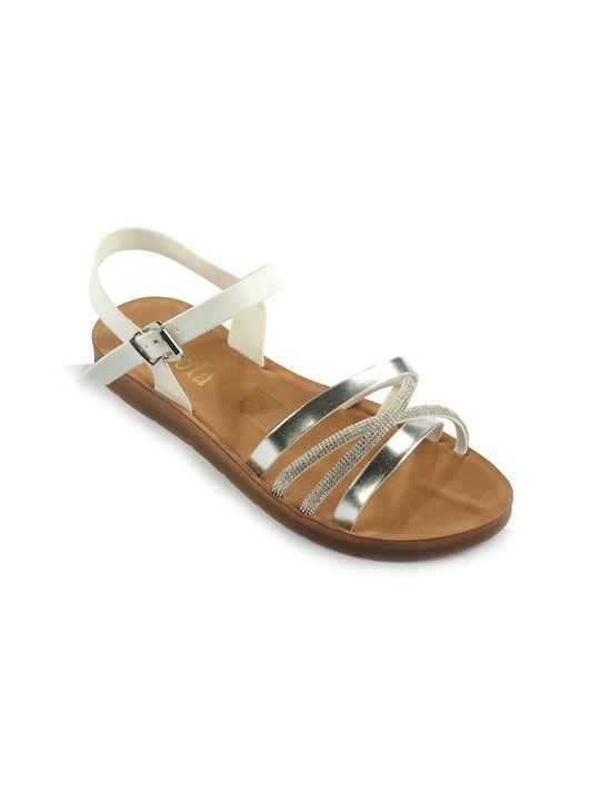 Fshoes Women's Flat Sandals with Strap in White Color