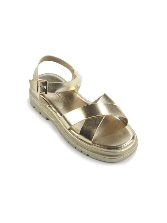 Fshoes Women's Flat Sandals in Gold Color