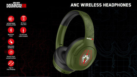 OTL Call of Duty Modern Warfare Olive Snake Wireless / Wired Over Ear Headphones with 30 hours of Operation and Quick Charge Khaki