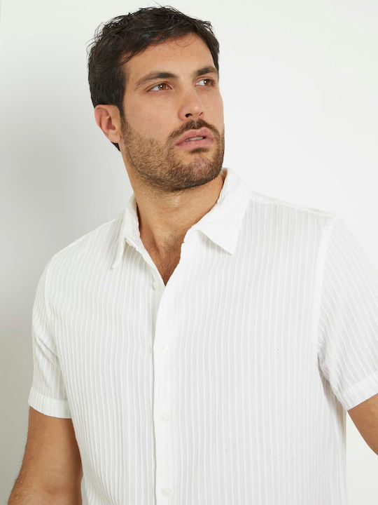 Guess Men's Shirt Short Sleeve Cotton Striped White