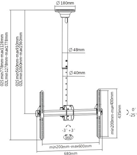 Brateck PLB-CE946-02L Βάση Τηλεόρασης Οροφής έως 70" και 50kg