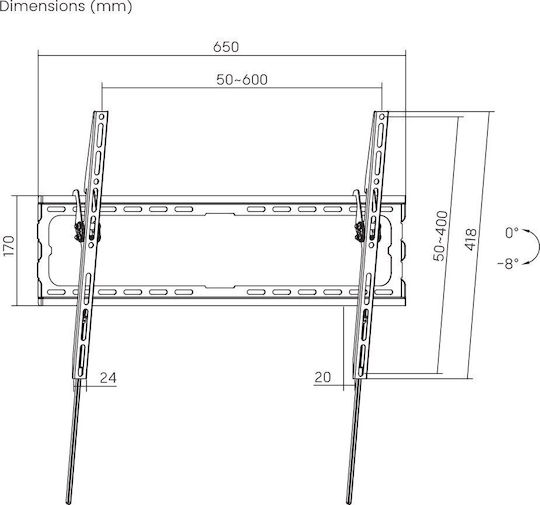 Sbox PLB-3446T-2 Βάση Τηλεόρασης Τοίχου έως 80" Μαύρο