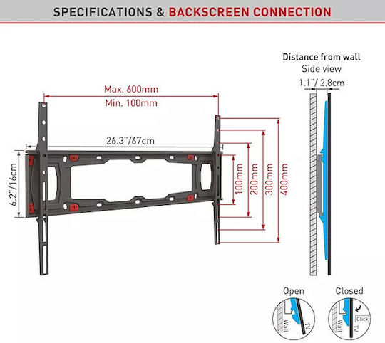 Barkan ND400.B Стойка за телевизор Стенен до 75" и 43кг Черен