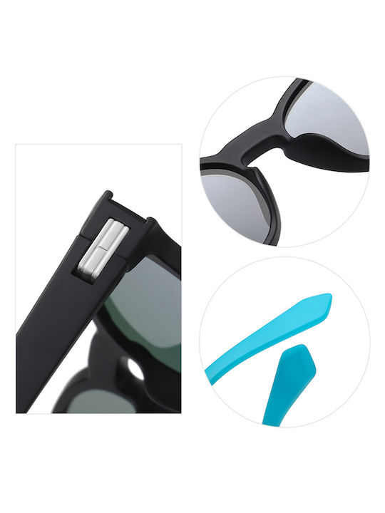 Techsuit Unisex Sunglasses with Black Frame and Blue Polarized Lens