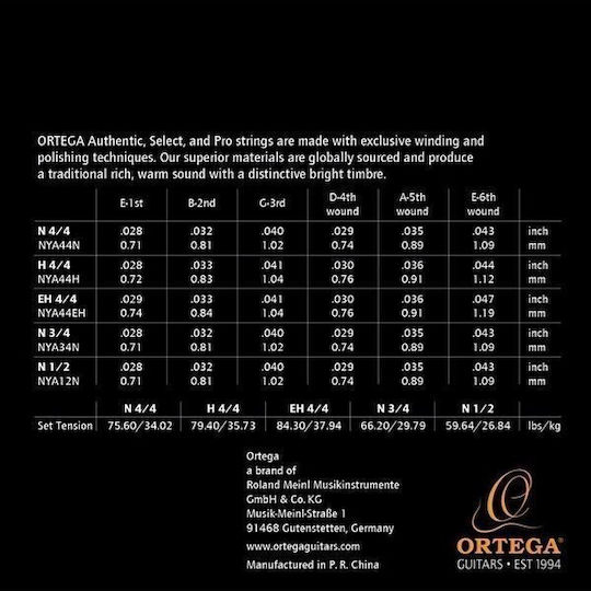 Ortega Set of Strings for Classic Guitar Normal 3/4 28 - 43"