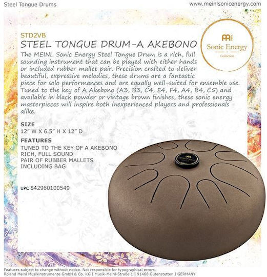 Sonic Energy Steel Tongue Ethnic Drum 8 Notes 30.48cm