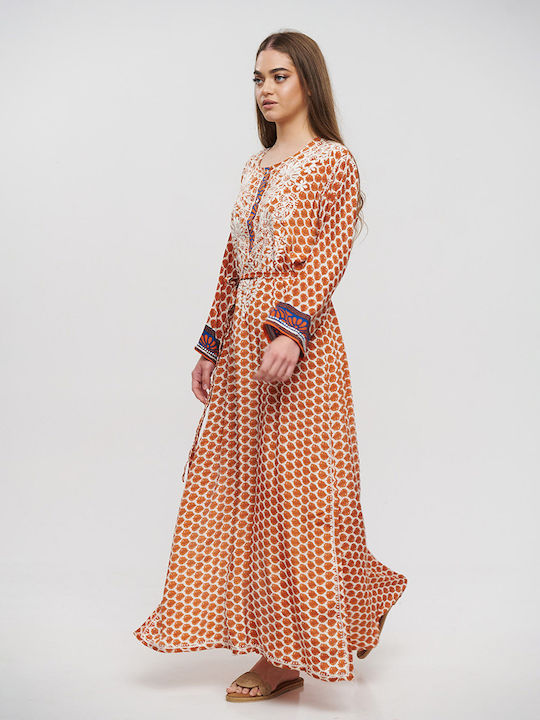 Ble Resort Collection Καφτάνι Παραλίας Μπεζ/πορτοκαλί Ble Resort Collection Καφτάνι Παραλίας Μπεζ/πορτοκαλί
