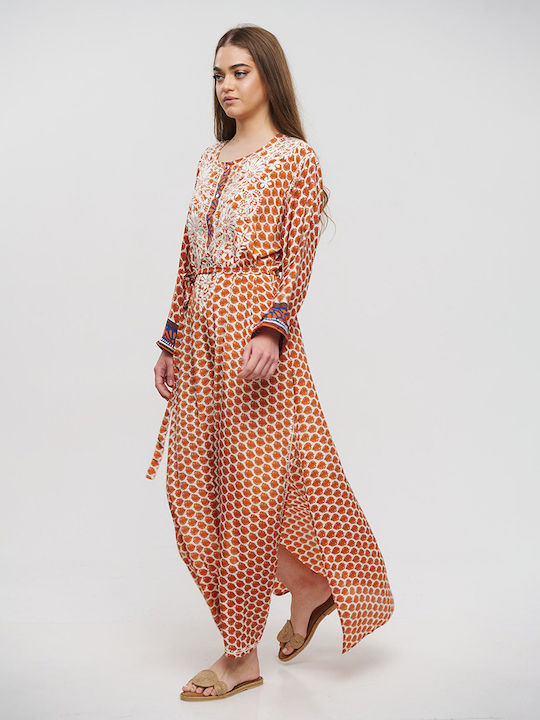 Ble Resort Collection Feminin Lung Caftan de Plajă Beige/orange