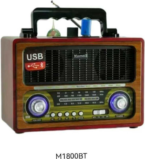KEMAI MD-1800 BT Tabletop Radio Rechargeable with Bluetooth and USB Brown