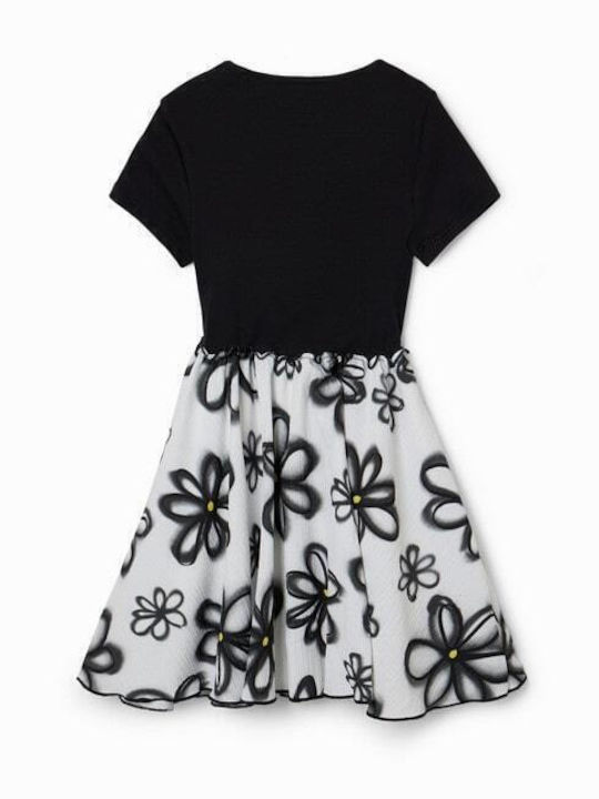 Combination Floral Kinderkleid Kurzärmelig Blumen Schwarz