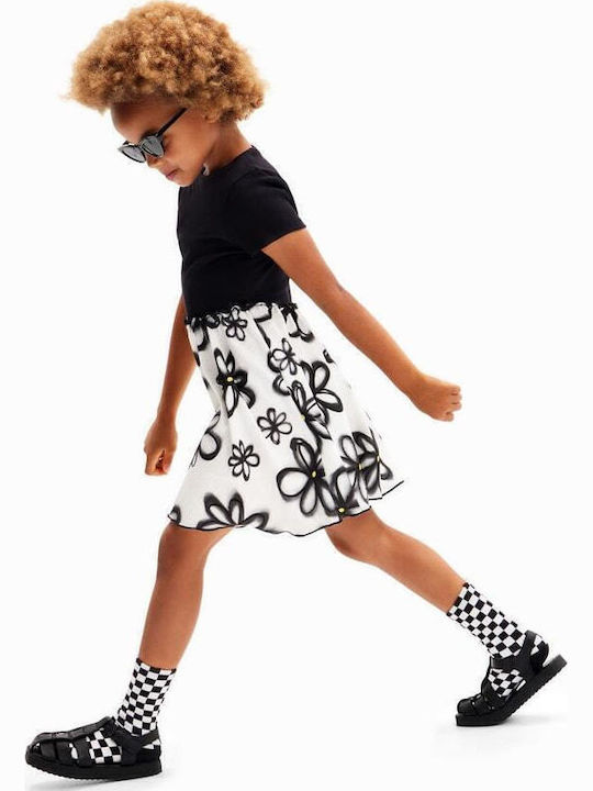 Combination Floral Kinderkleid Kurzärmelig Blumen Schwarz