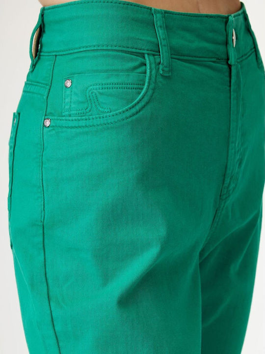 Women's High Waist Fabric Trousers in Straight Leg Style Green