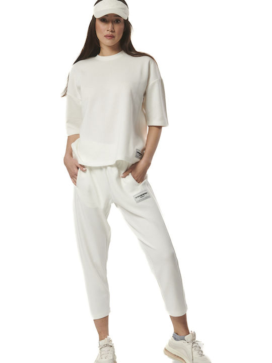 Παντελόνι Φόρμας με Λάστιχο Fleece Star White