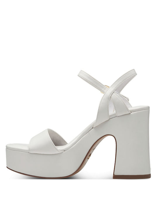 Tamaris Synthetic Leather Women's Sandals White with Chunky High Heel