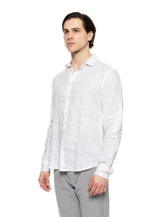 Smart Men's Shirt Long Sleeve Linen White