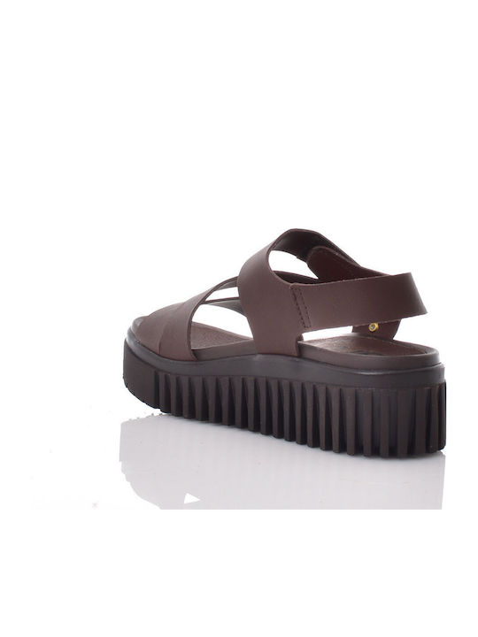 Δερμάτινα Γυναικεία Ανατομικά Σανδάλια Flatforms Καφέ
