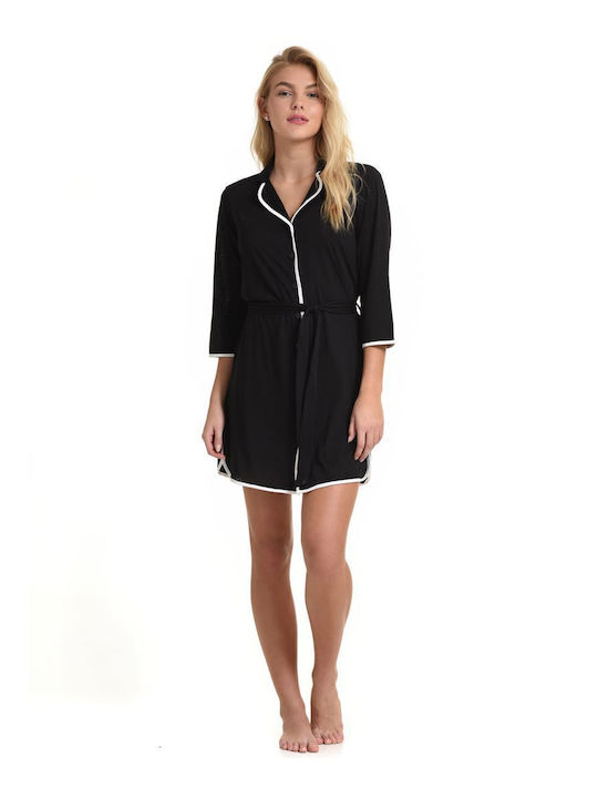 Miss Rosy Damen-Nachthemd mit Knöpfen Infinity Schwarz