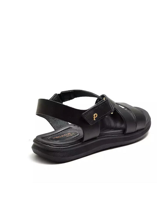 Pegada Leder Damen Flache Sandalen Anatomisch in Schwarz Farbe