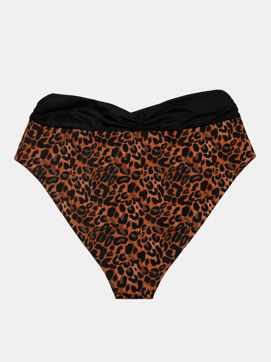 Rock Club Leo Print Bikini Alunecare Talie înaltă Maro