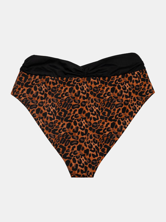 Leo Print Bikini Slip Ψηλόμεσο Καφέ