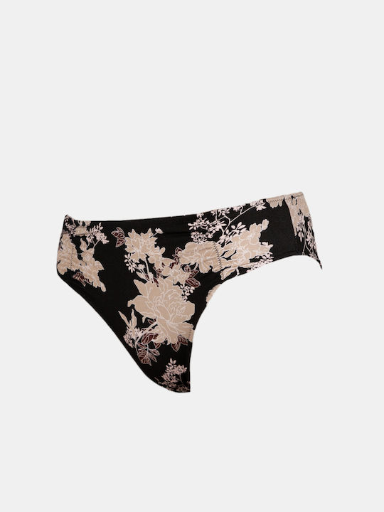 Rock Club Peony Print Bikini Slip Black