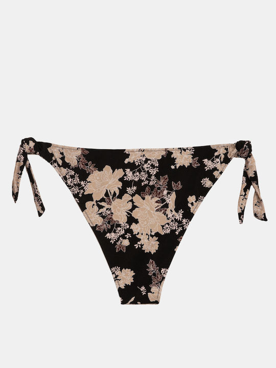 Rock Club Peony Print Bikini Slip mit Schnürchen Schwarz