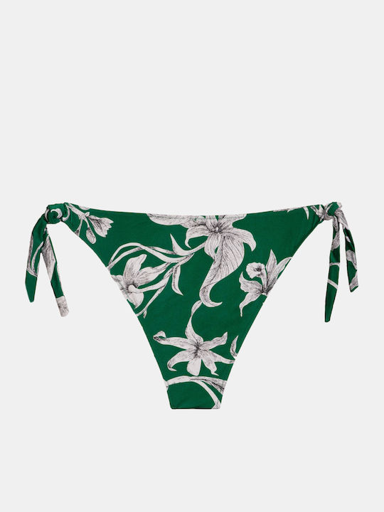 Lily Print Долнища На Бански Слип С Връзки Зелени
