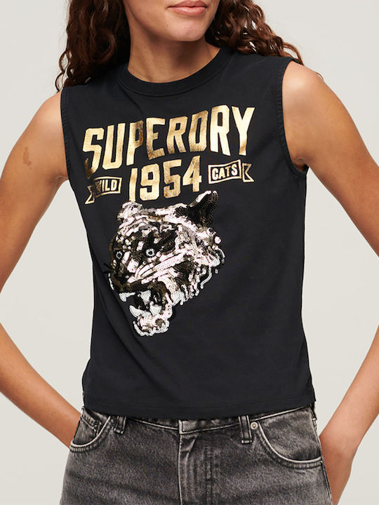 Superdry pentru Femei Bluză din Bumbac Fără mâneci Neagră