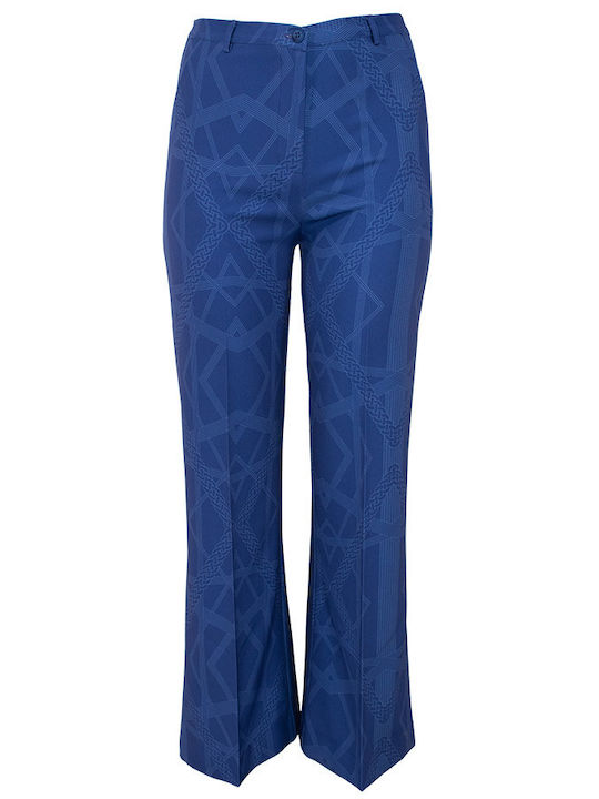 Damen Hoch tailliert Stoff Hose Schlag Blue