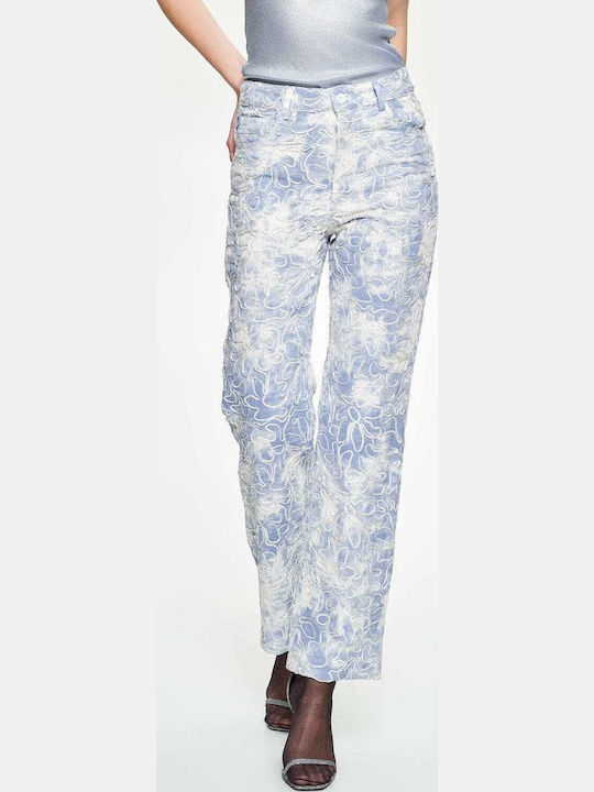 Damen Hochgeschnittenes Stoffhose in Regulärer Passform Blau
