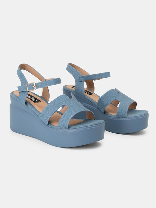 Platforms Fascia Cutouts & Barrette Women's 5153 Denim Synthetic Leather