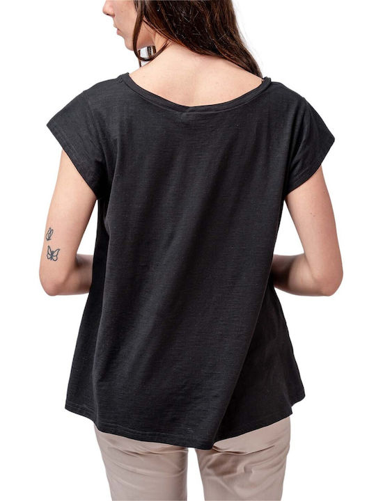 Moutaki Damen T-shirt mit V-Ausschnitt Schwarz