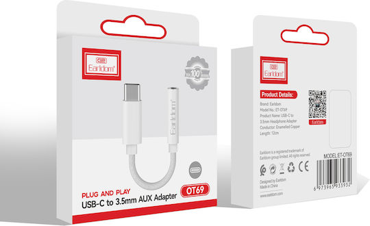 Earldom ET-OT69 Converter USB-C Male to 3.5mm Female White