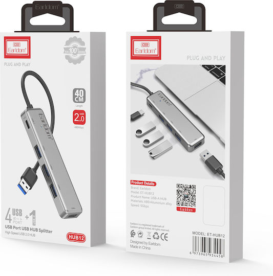 Earldom USB Hub 11 Ports USB 2.0 with USB-A Connection Gray
