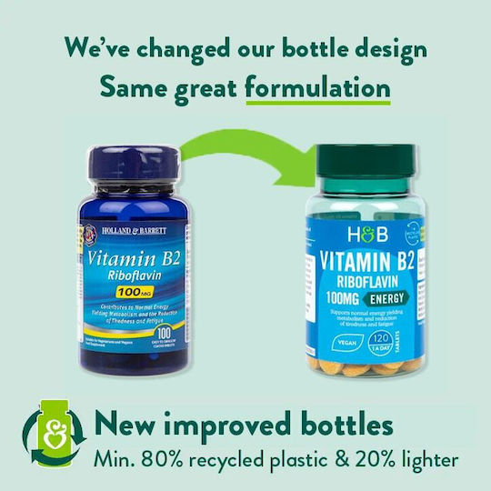 Holland & Barrett Vitamin B2 Vitamin für Energie 100mg 120 Tabletten