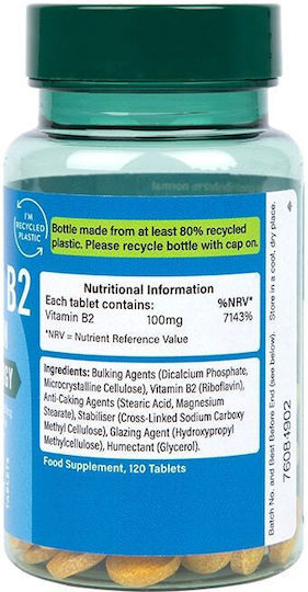 Holland & Barrett Vitamin B2 Vitamin für Energie 100mg 120 Tabletten