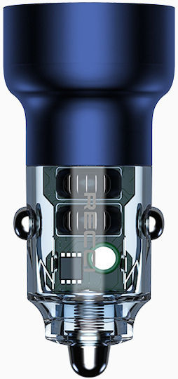 Recci Φορτιστής Αυτοκινήτου 50W Γρήγορης Φόρτισης με Θύρες: 1xUSB 1xType-C και Βολτόμετρο Μπλε