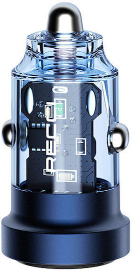 Recci Încărcător Auto 15.5W cu Porturi: 2xUSB Albastru Culoare