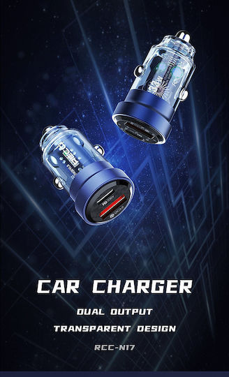 Recci Зарядно за кола 33W с един Порт: 1xUSB Син Цвят