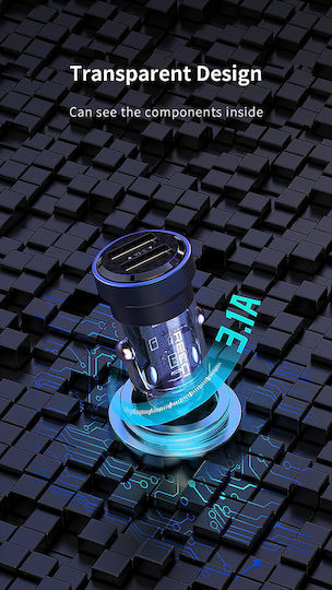 Recci Încărcător Auto 15.5W cu Porturi: 2xUSB Albastru Culoare